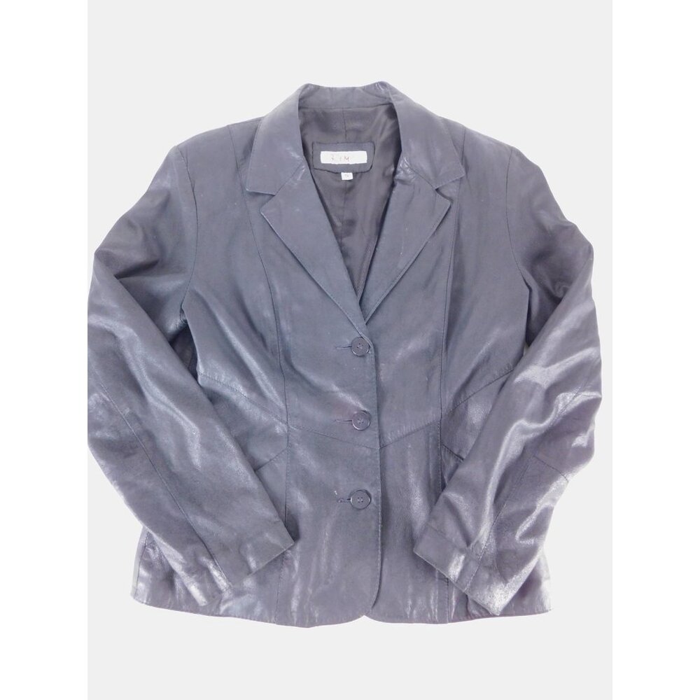 Remy Leather Blazer Womens Small Black Button Front Collared Lined USA